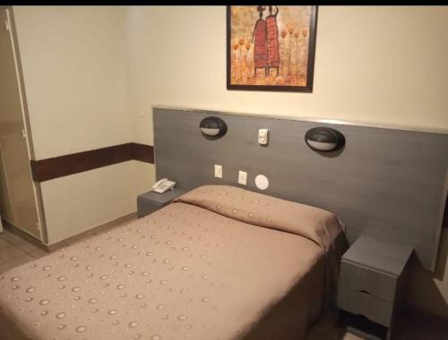a bedroom with a bed and a picture on the wall at Hotel Nontue Abasto Buenos Aires in Buenos Aires