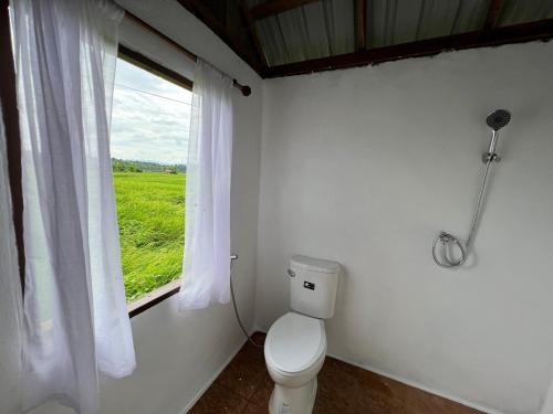 a bathroom with a toilet and a window at Dee Tor Jai Farm Stay ดีต่อใจฟาร์มสเตย์ in Chiang Klang