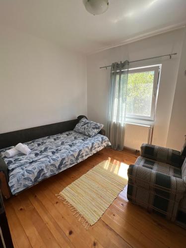 - une chambre avec un lit, une fenêtre et un tapis dans l'établissement Casa Orange, à Malo Središte