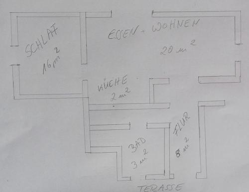 a drawing of a floor plan of a house at Ferienwohnung Roder in Marburg an der Lahn