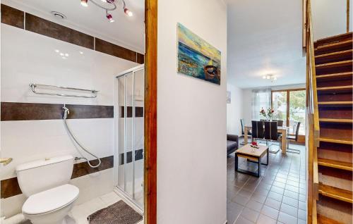 e bagno con servizi igienici e cabina doccia. di Awesome Home In Mesnil St Pere With House Sea View a Mesnil-Saint-Père