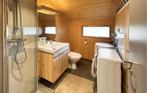 ein Bad mit einem WC, einem Waschbecken und einer Dusche in der Unterkunft 3 Bedroom Gorgeous Home In Sjusjen in Sjusjøen