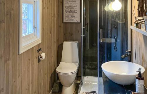 y baño con aseo, lavabo y ducha. en 3 Bedroom Stunning Home In Gol, en Gol