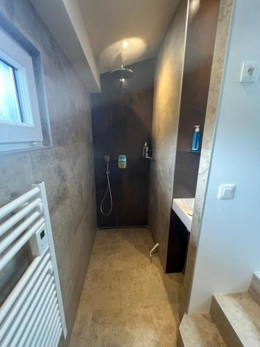 a bathroom with a shower and a sink at Sun studio in Capbreton