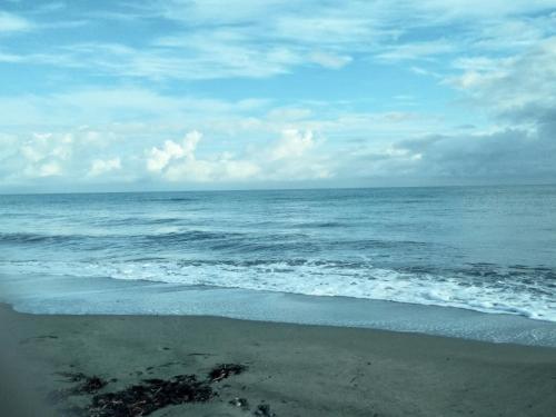 a beach with the ocean on a cloudy day at HAUT VILLA MESANGES EN BORD DE MER ! in Lucciana