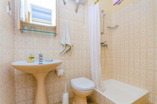 a bathroom with a sink and a toilet and a shower at Apartments and Rooms Darinka in Vrboska