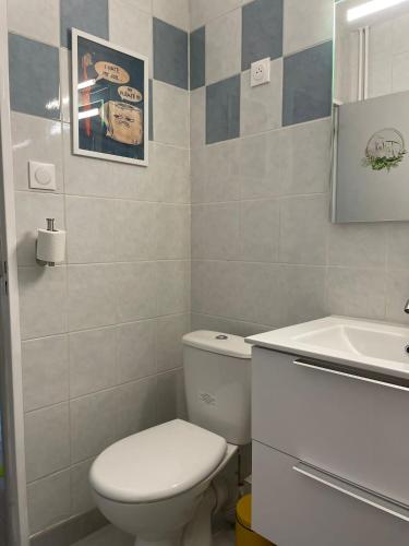 une salle de bain avec toilettes et lavabo dans l'établissement Studio Roma, à Strasbourg