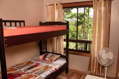 1 dormitorio con 2 literas y ventana en Quinta Los Sueños, San Carlos, en Aguas Zarcas