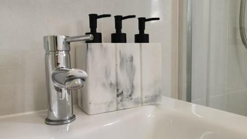 a bathroom sink with a faucet on top of it at Freedom Park Villas, Plymouth in Plymouth