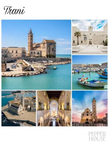 a collage of pictures of a city and a harbor at Pepper House - cozy apartment in Conversano