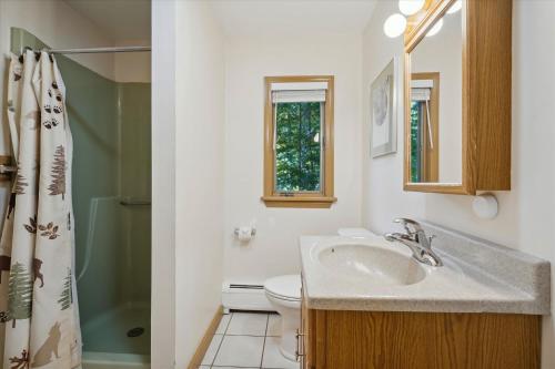 a bathroom with a sink and a toilet at 4-Bedroom Townhouse with Sauna Snow Flake in Killington