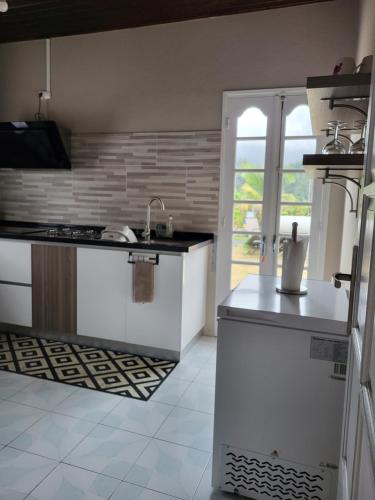 a kitchen with a sink and a counter top at Maison Créole Soalaze in Salazie