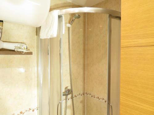 y baño con ducha y puerta de cristal. en SAN PEDRO 64 AP, en Lugo