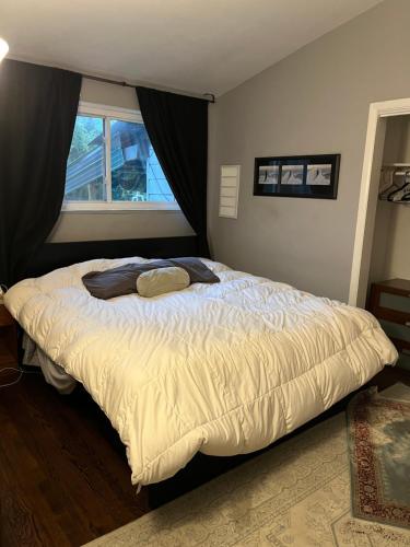 1 cama grande en un dormitorio con ventana en Green1, en Northbrook