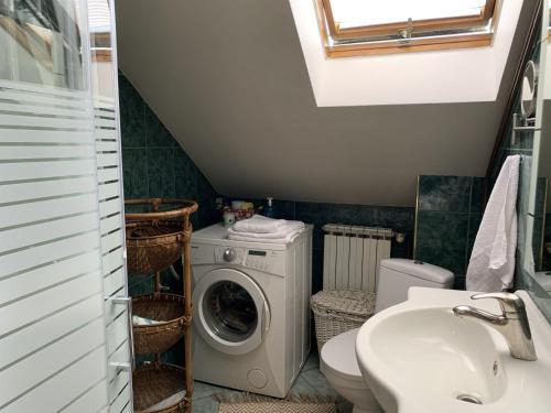 y baño con lavadora y lavamanos. en Apartments with a parking space Sveta Nedelja, Prigorje - 21835, en Strmec Samoborski