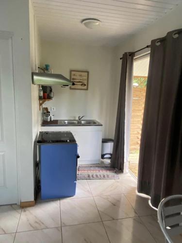 a kitchen with a tub and a sink in a room at TAHITI - Bungalow Toah Piti in Taravao