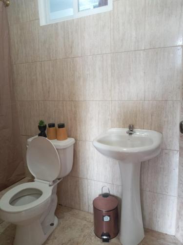 La salle de bains est pourvue de toilettes et d'un lavabo. dans l'établissement Departamento Loja, à Loja