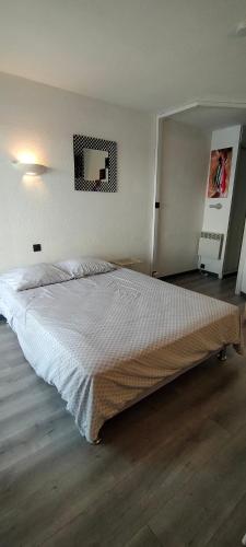 une chambre avec un grand lit dans une pièce dans l'établissement Studio Cap d'Agde la grande voile, au Cap d'Agde
