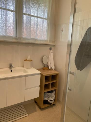 a bathroom with a sink and a shower at Bush Nook in Tullah