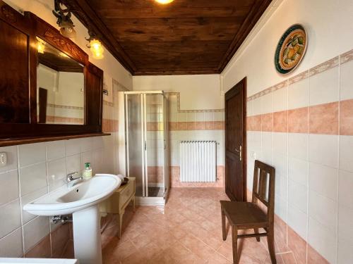 a bathroom with a sink and a mirror and a shower at Ca' De Franceschi in Teolo