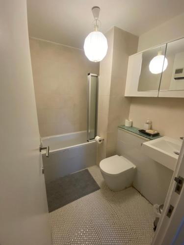 倫敦的住宿－Lovely bright double room very central，白色的浴室设有卫生间和水槽。