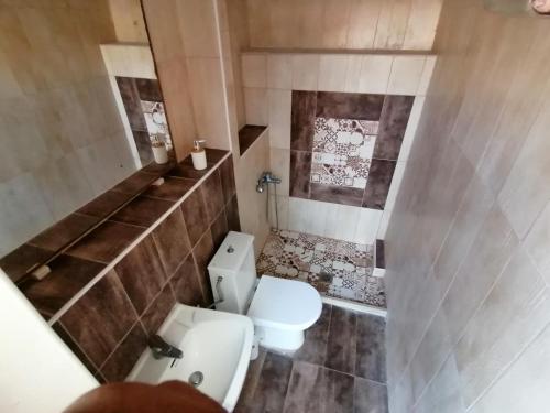 an overhead view of a bathroom with a toilet at Home in Rethymno Town