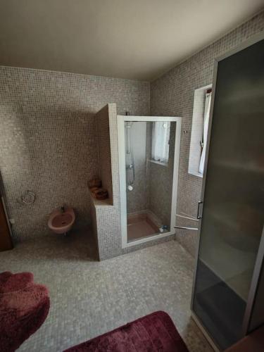 une salle de bain avec douche et toilettes dans l'établissement Maison spacieuse idéale pour vacances en famille, à Montbrun-les-Bains