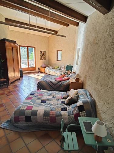 une chambre avec deux lits dans une pièce dans l'établissement Maison spacieuse idéale pour vacances en famille, à Montbrun-les-Bains