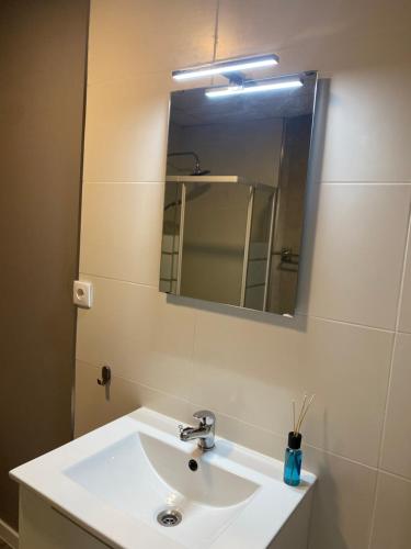 a bathroom with a white sink and a mirror at Casas 349h Alicante Centre Second Floor in Alicante