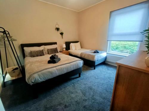 a bedroom with two beds and a window at Rosa House in Darlington