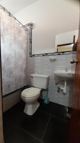 a bathroom with a toilet and a sink at HOSPEDAJE D`NOA En el centro de Oxapampa in Oxapampa