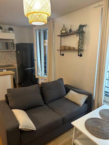 un salon avec un canapé et une table dans l'établissement Joli studio- quartier Montmartre, à Paris