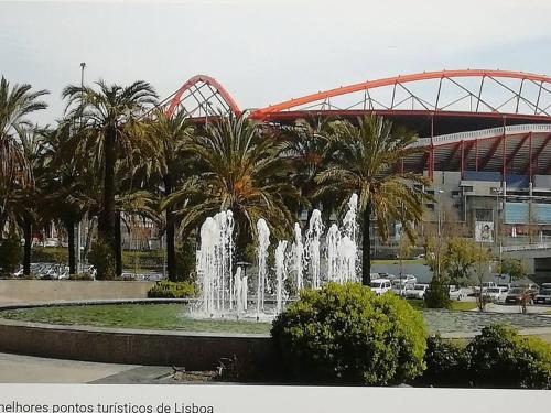 a fountain in front of a stadium with a roller coaster at Oliva 50 - 4BR, Office and Balcony in Lisbon