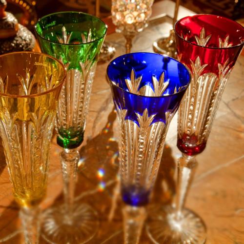 a group of colorful glass vases sitting on a table at Terelj Hotel & Spa in Ulaanbaatar