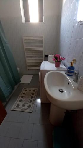 a bathroom with a sink and a toilet and a shower at Appartamento 8 in Comezzano