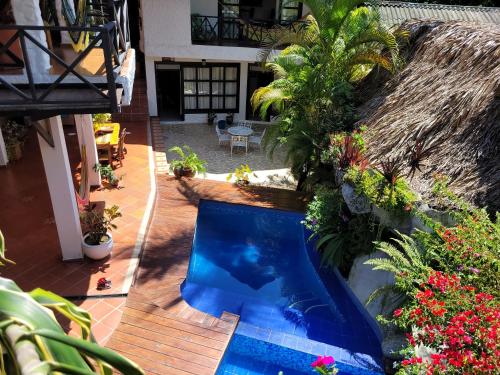 an overhead view of a swimming pool in a yard at Hostal Antawara Tayrona in El Zaino