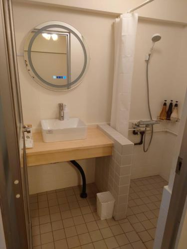 a bathroom with a sink and a mirror at 白浜バケーションレンタル　SVR in Shirahama