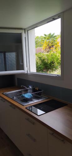 a kitchen with a sink and a window in it at La Petite Maison in Saint-Rémy-lès-Chevreuse