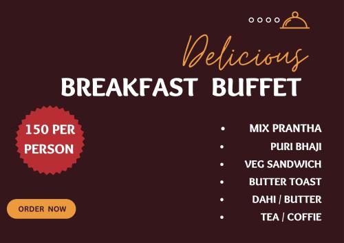 a poster for a restaurant with the words breakfast buffet at JB Residency Zirakpur !! Top Rated & Most Awarded Property in Zirakpur in Zirakpur