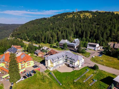 an aerial view of a town with a large building at Apartment 104 in Feldberg