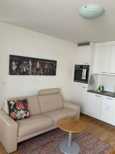 uma sala de estar com um sofá e uma mesa em 2 Zimmer Appartement em Winterthur