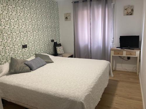 una camera con letto bianco e TV di San Patricio 7 a Málaga