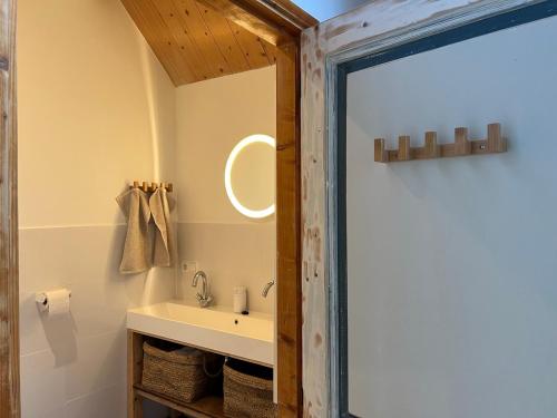 W łazience znajduje się umywalka i lustro. w obiekcie de Danenberg w mieście Slijk-Ewijk