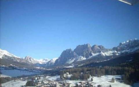 a view of a mountain range with snow covered mountains at Hotel Pontechiesa in Cortina dʼAmpezzo