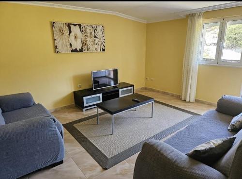 sala de estar con sofá y TV en Apartamentos A Gàndara, en O Grove