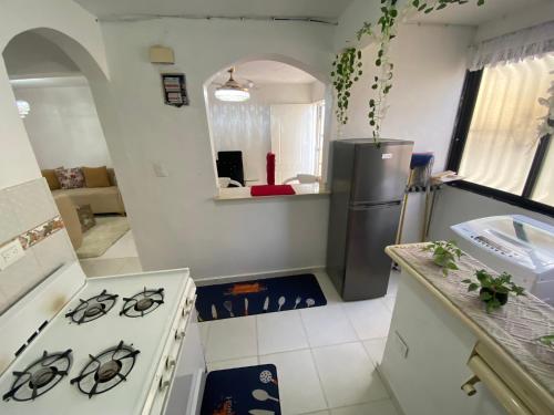 a kitchen with a stove and a refrigerator at Santiago Monumental Area Cozy 3 bedrooms Apartment for 7 peoples - transportation 24 hours-9 in Santiago de los Caballeros