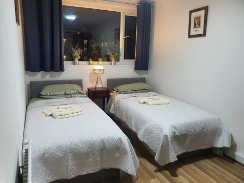 two beds sitting next to each other in a room at Limehouse Guest House Central East London in London