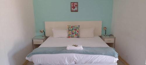 a bedroom with a large bed with two night stands at Tshulu Tsha Nabe B&B in Bulawayo