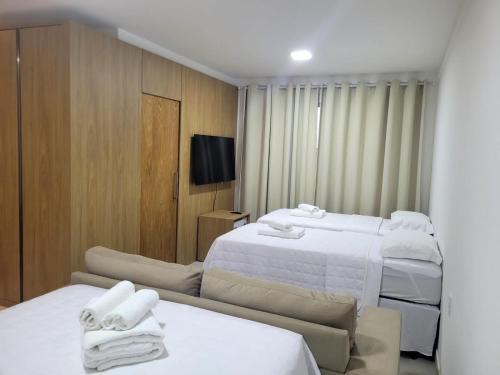 ein Hotelzimmer mit 2 Betten und einem TV in der Unterkunft Pousada Ventos da Serra in Serra de São Bento