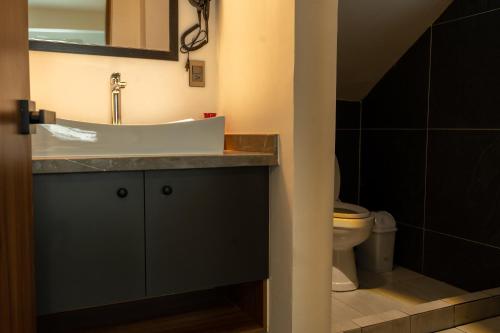 een badkamer met een wastafel en een toilet bij Polanco - Suite 2 de Lujo en Nápoles Cama King Size in Mexico-Stad